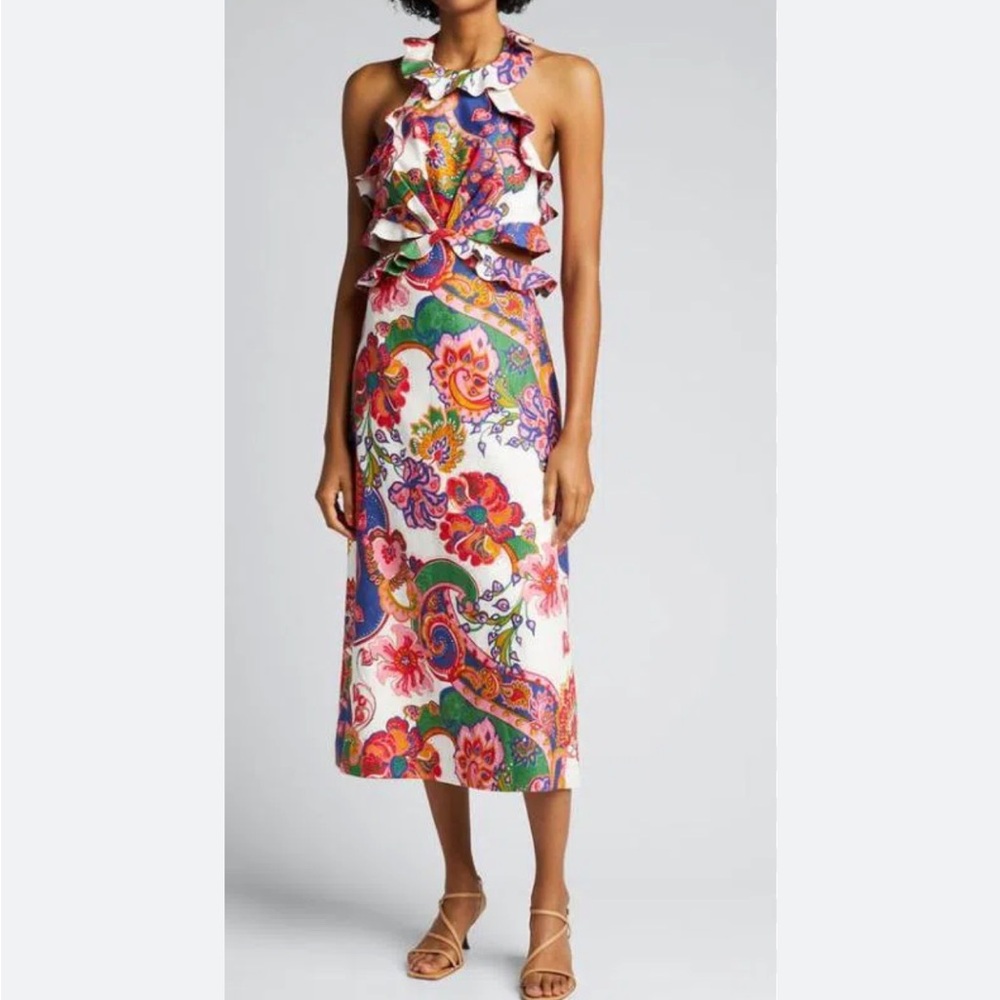 NWT Zimmermann Love Struck Tie Back Midi Linen Dress